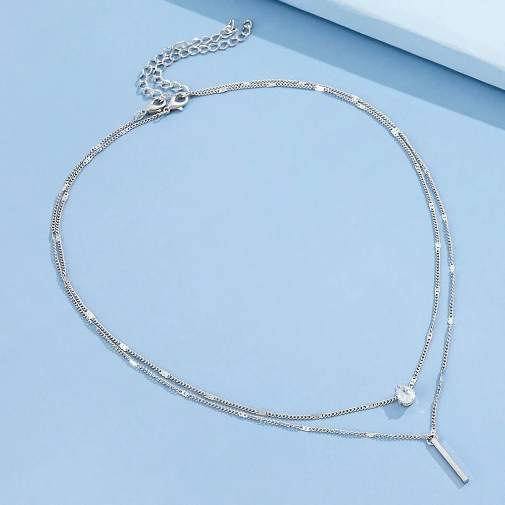 Collier pendentif en Zircon pour femmes, chaîne multicouche, ras du cou, mode féminine, bijoux brillants, cadeau de fête
