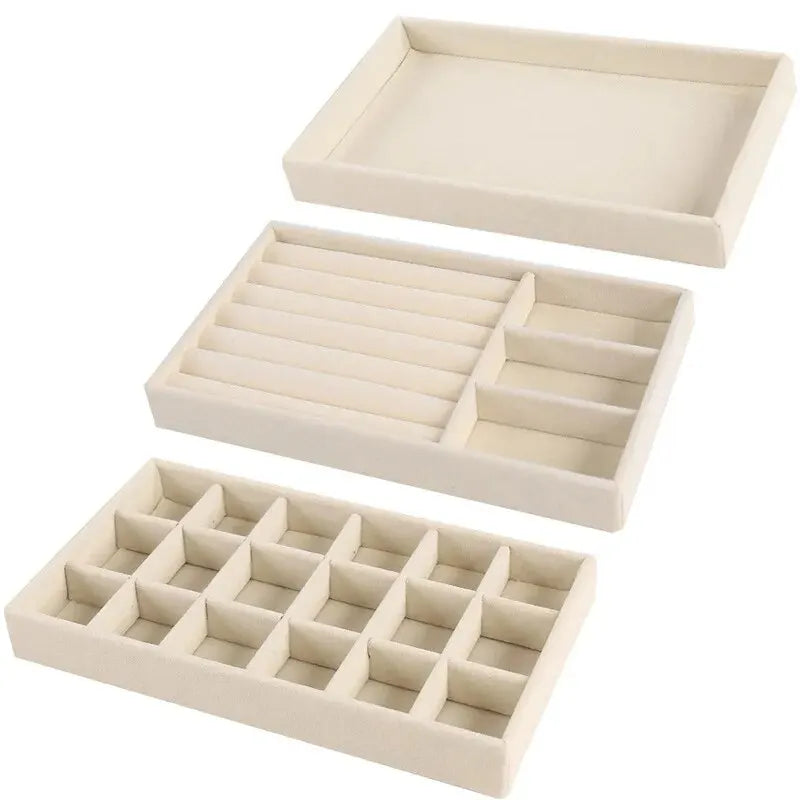 Présentoir à bijoux en velours, porte-bijoux exquis, Portable, bague, boucles d'oreilles, collier, organisateur, boîte de rangement, plateaux organisateurs Beige