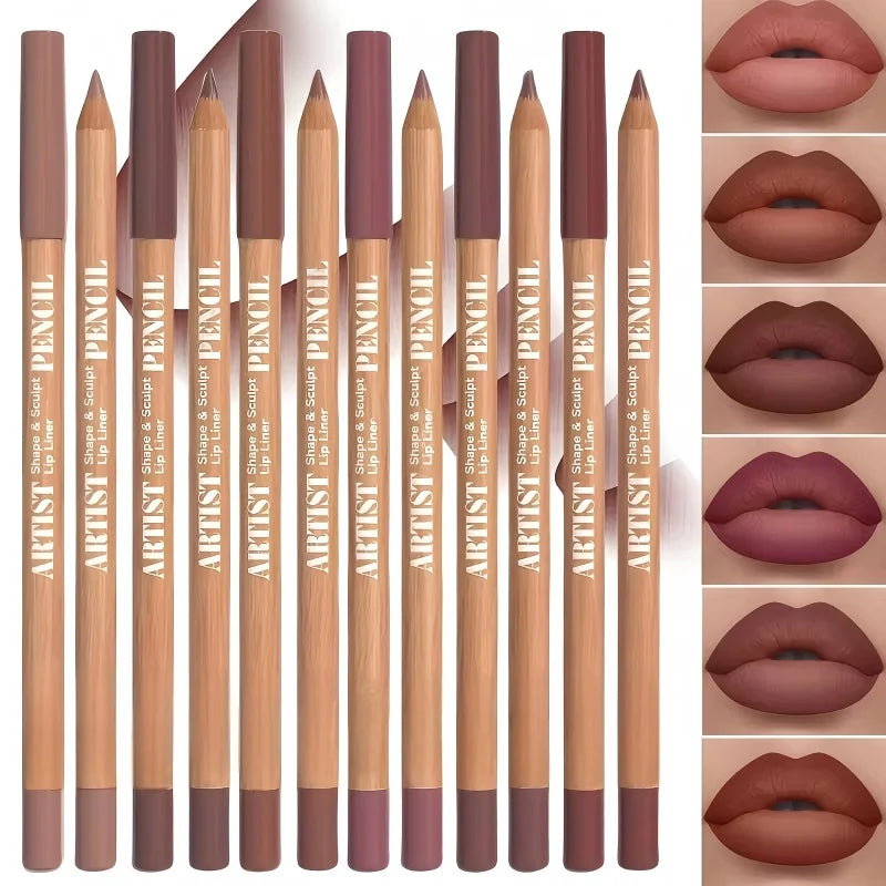 Ensemble de 6 crayons à lèvres mats velours - Teintes polyvalentes longue tenue - Maquillage des lèvres longue tenue - Baie, Brun, Rose
