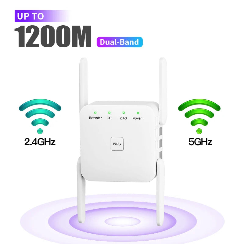 Répéteur Wi-Fi 5 GHz AC1200, amplificateur de signal Wi-Fi 2,4 GHz/5 GHz, point d'accès réseau longue portée