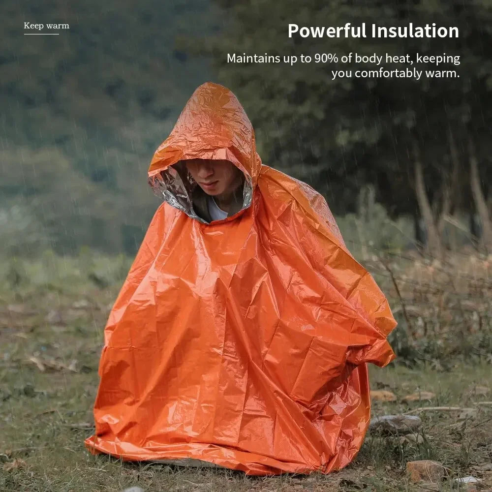 Poncho imperméable d'urgence, couverture imperméable, équipement de Camping de survie, isolation contre le froid, vêtements de pluie, équipement de Camping