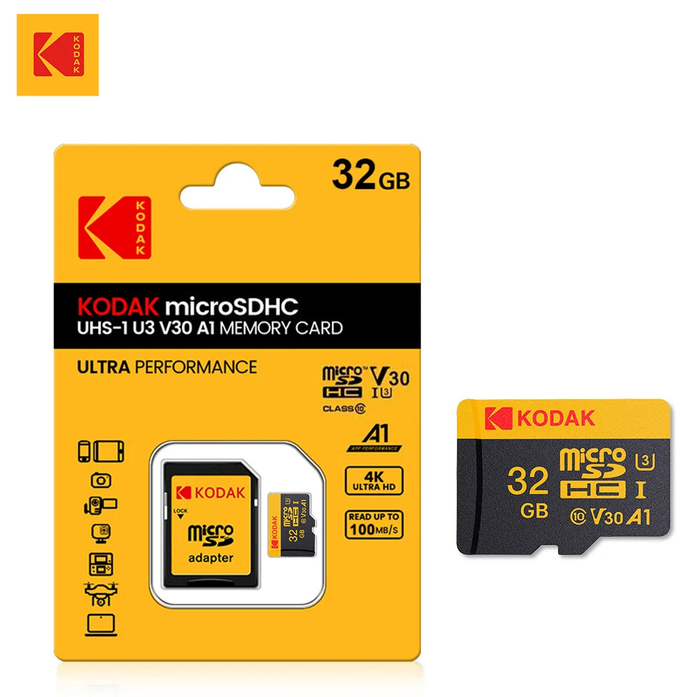 Carte mémoire KODAK Micro SD 512 Go 256 Go, jusqu'à 100 Mo/s, C10 U3, 32 Go 64 Go 128 Go, compatible 4K HD, pour lecteur de cartes USB et adaptateur MicroSD.