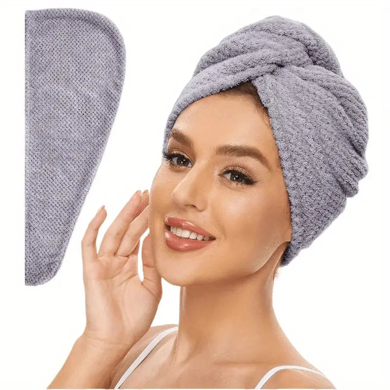 Serviette pour cheveux unie, bonnet de séchage texturé, 25 x 65 cm, serviette absorbante pour femmes à chemise boutonnée