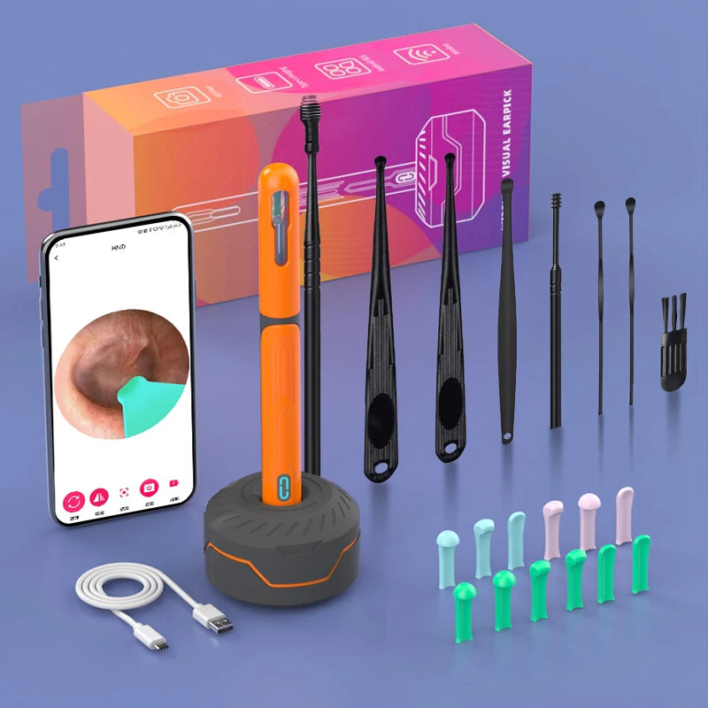 Endoscope WiFi 4.2mm 1080P, caméra de sélection d'oreille avec Base de cuillère d'oreille pour iOS/Android, Otoscope de nettoyage d'oreille avec outil d'élimination du cérumen
