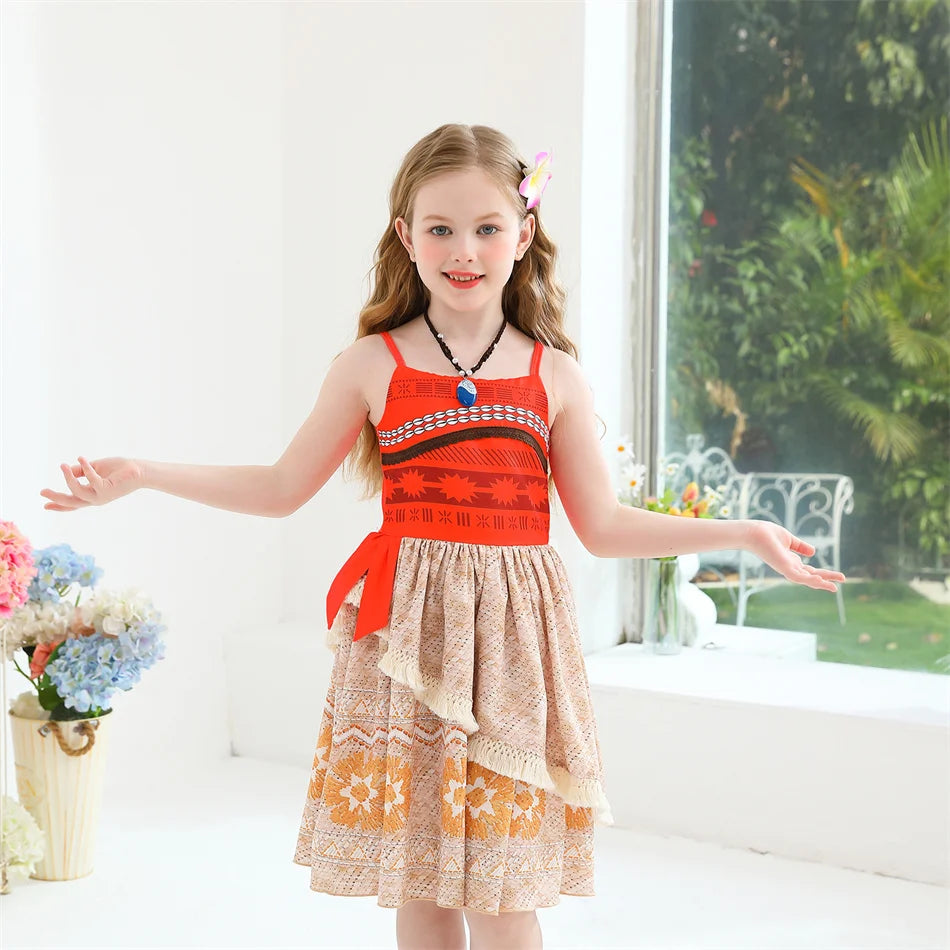 Robe de princesse Disney Moana Vaiana, Costume Cosplay sans manches, vêtements de fête d'anniversaire d'halloween pour enfants, tenues de carnaval