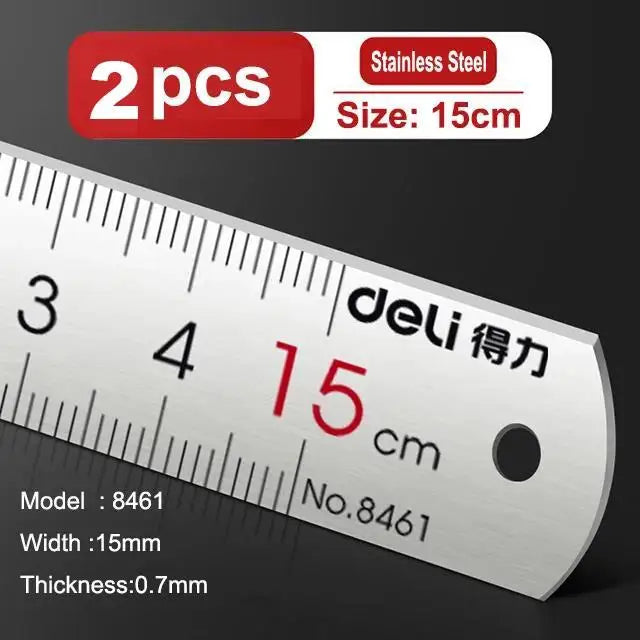 Deli Stainless Steel Ruler 15/20/30cm Metal Straight Ruler for Home School Precision Measuring Drawing Tool Supplies 1/2/5pcs