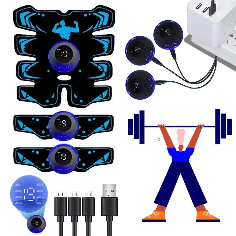 Stimulateur musculaire EMS rechargeable USB pour abdominaux et bras, tapis d'entraînement 3 en 1 sans fil, intelligent et pour le fitness, pour un entraînement abdominal et une silhouette affinée