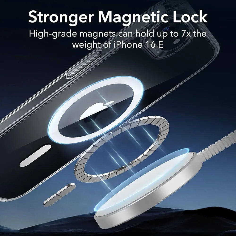 Coque magnétique MagSafe résistante pour iPhone 16e, 16, 15, 14, 13, 12, 11 Pro Max Plus, Mini - Coque arrière hybride rigide en silicone transparent