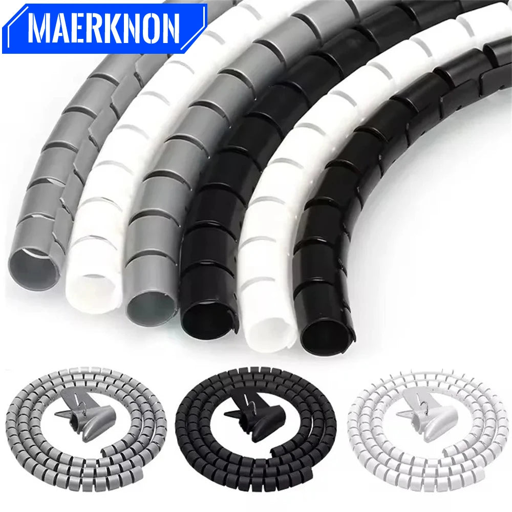 2M Cable Organizer Cable Tube Clip Flexible Spiral Wire Protector Computer Cord Protective Tube Clip Desk Tidy Management Tools