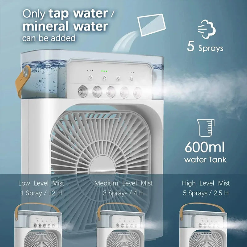 Climatiseur Portable 3 en 1, petit refroidisseur d'air domestique, veilleuses LED, humidificateur, réglage de l'air, ventilateurs pour la maison
