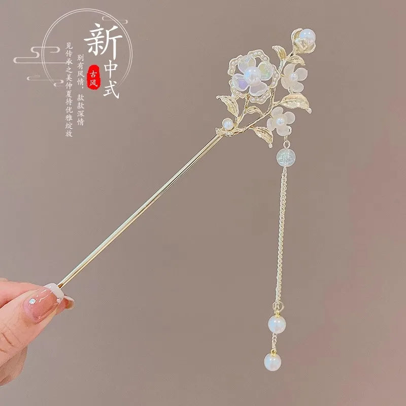 Élégant Style chinois accessoire de cheveux romantique émaillé fleur gland pince à cheveux en alliage bijoux épingle à cheveux pour les femmes mode épingle à cheveux