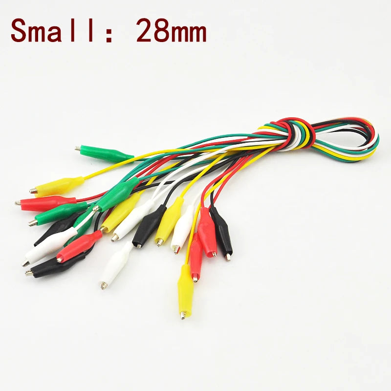 10pcs Colorful Alligator Clips Electric DIY Small Battery Power Cord Sheath Double Head Test Clamp 28mm 35mm 45mm 50cm