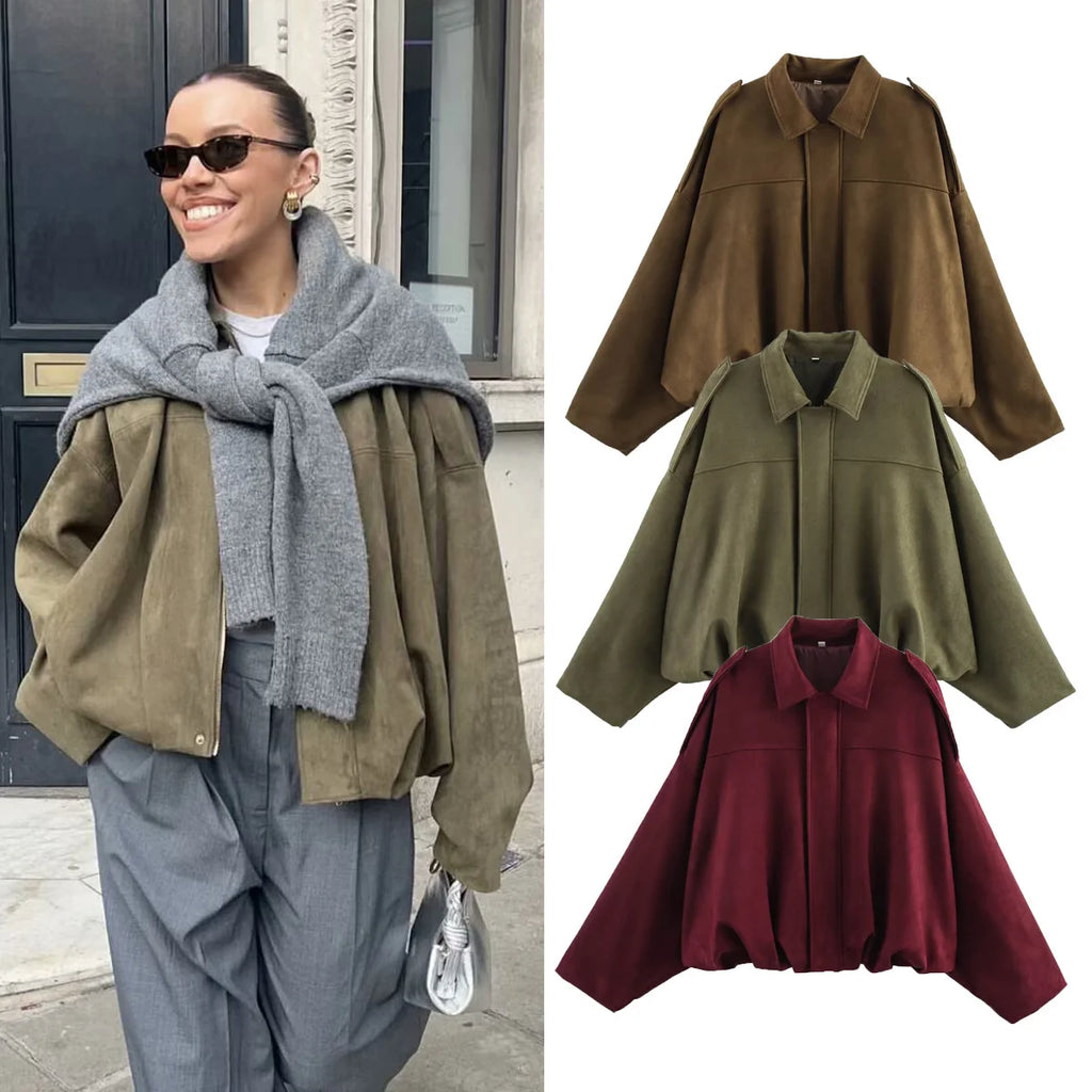 Vestes bombers élégantes pour femmes, style militaire, col rabattu, manches longues, coupe ample, vêtements d'extérieur vintage, hauts chics