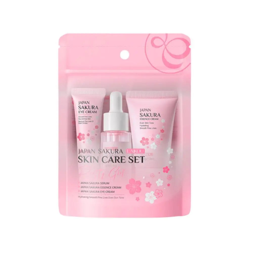Coffret cadeau Sakura pour le soin du visage (5/3 pièces) : crème, sérum, lotion tonique, nettoyant visage, protection solaire, contour des yeux