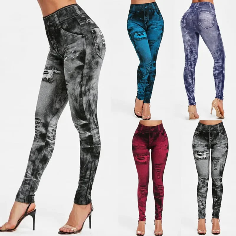 Femmes Imitation jean Leggings extensibles mode Sexy mince Push Up dame Leggings de gymnastique casual Simple taille haute Streetwear Leggings