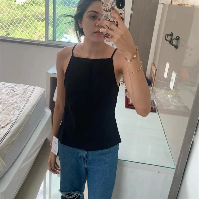 MUJER 2025 noir haut sans dossier femme blanc sans manches haut court avec bretelles été Sexy hauts femme fête femmes haut de soirée