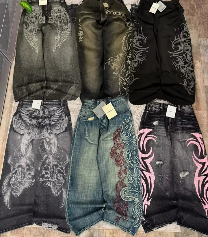 Mode américaine nouveau noir vieux trous lavés Baggy jean dames Y2K Vintage Punk mode décontracté Joker taille haute pantalon à jambes larges