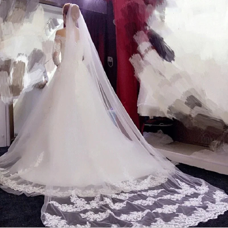 Accessoires de mariage Mariage Voile de mariée 3M avec peigne et bordure en dentelle Voile de mariée cathédrale Voiles de mariée Velos De Novia Largos