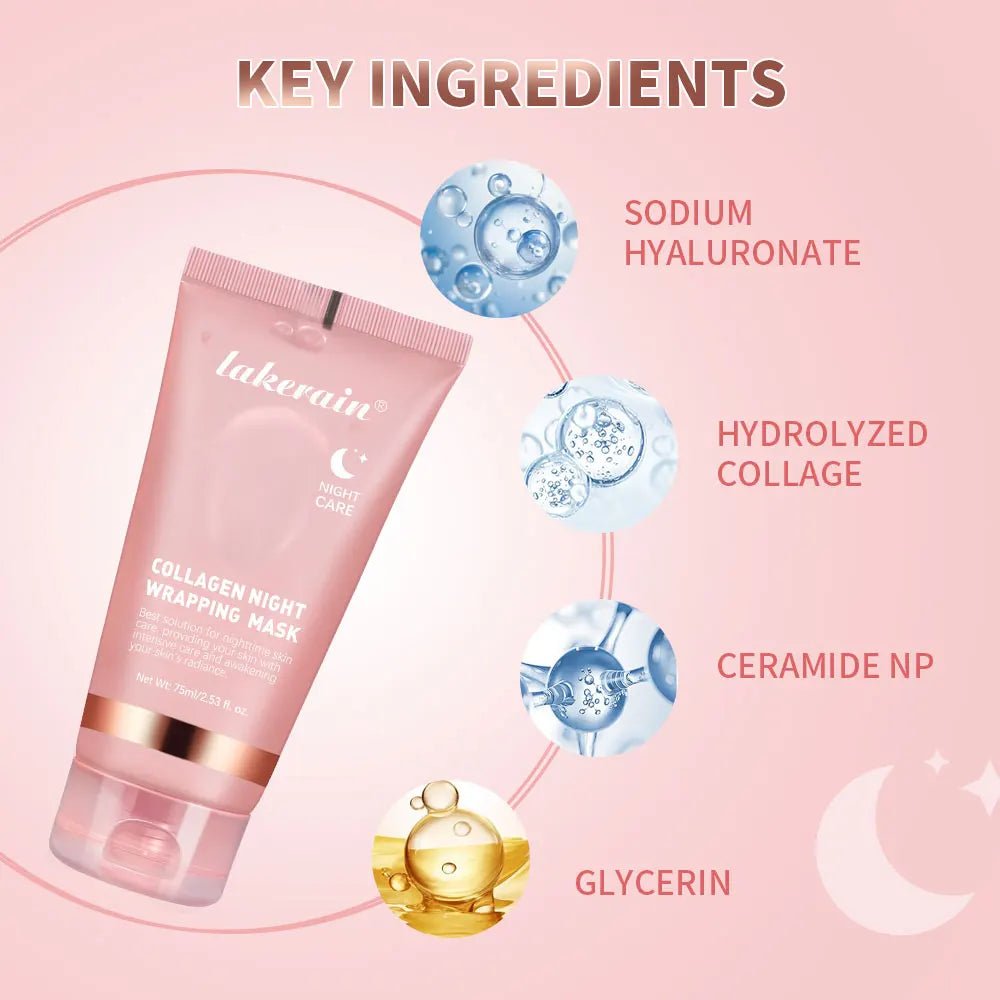 Masque facial peel-off au collagène, soin de nuit enveloppant, hydratation et élasticité, réduit le relâchement cutané et le teint terne, collagène hydrolysé