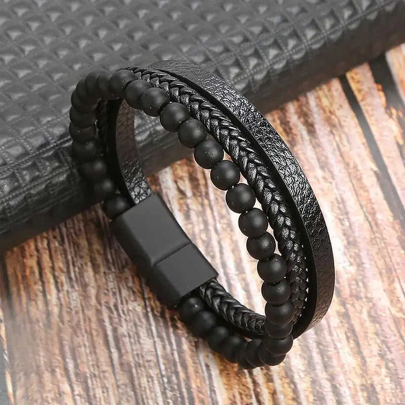 Bracelet en cuir classique pour hommes, nouveau Style, tissé à la main, multicouche, accessoire combiné, mode homme, bijoux, vente en gros, livraison directe