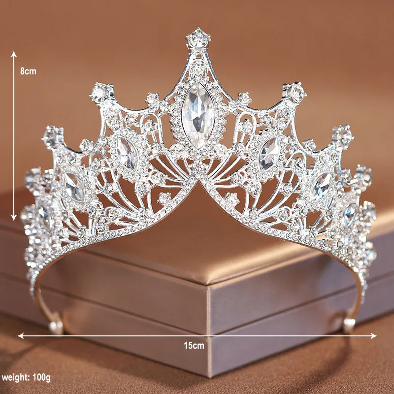 Couronne de mariée en cristal argenté, ornée de strass, idéale pour les mariages et les fêtes