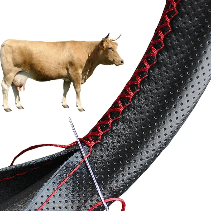 Housse de volant en cuir véritable tressée pour voiture, protection anti-rayures, accessoires de volant