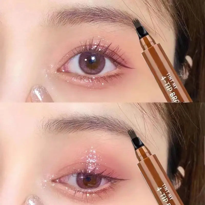 Crayon à sourcils à quatre embouts, longue tenue, sans bavure, résistant à l'eau, anti-bavure