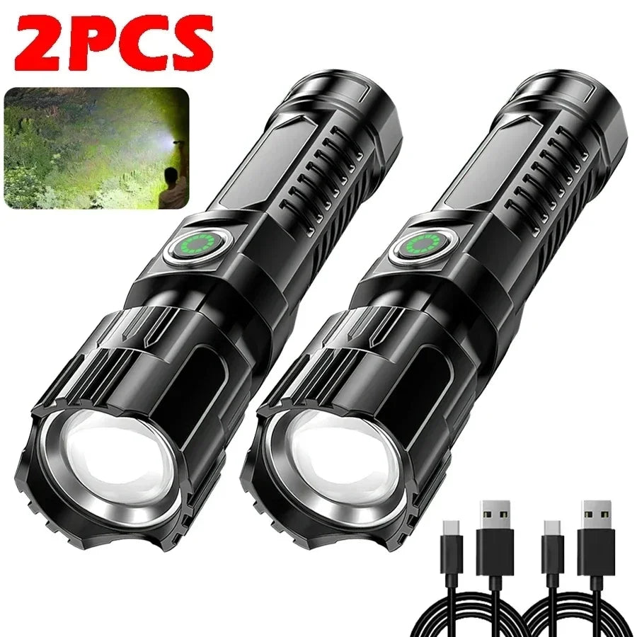 Lampe de poche LED puissante avec affichage de batterie, Rechargeable par USB, Zoom télescopique, torche, lanterne pour Camping en plein air, pêche, 9900lm
