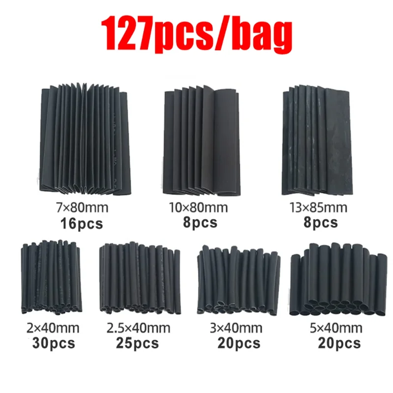 Kit de tubes thermorétractables noirs, tubes thermorésistants, emballage de fil rétractable, câble de connexion électrique, manchons d'isolation, protecteur