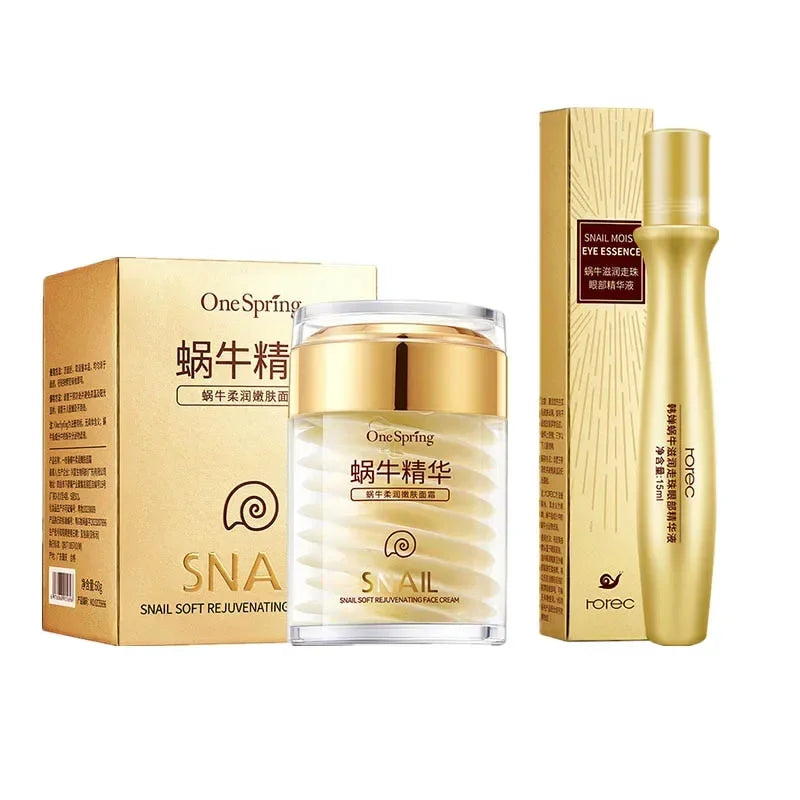 Coffret de soins pour le visage : Crème au collagène d'escargot, anti-âge, éclaircissante, atténue les cernes, réduit les poches, sérum contour des yeux