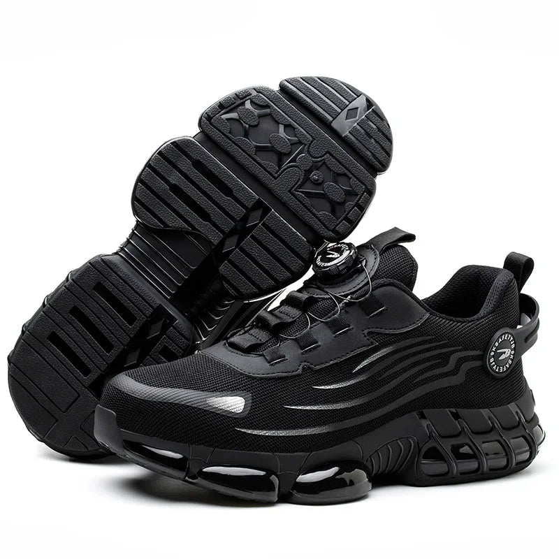 Chaussures de sécurité réglables par bouton rotatif, baskets de travail confortables et souples, bottes basses antidérapantes à embout en acier pour hommes