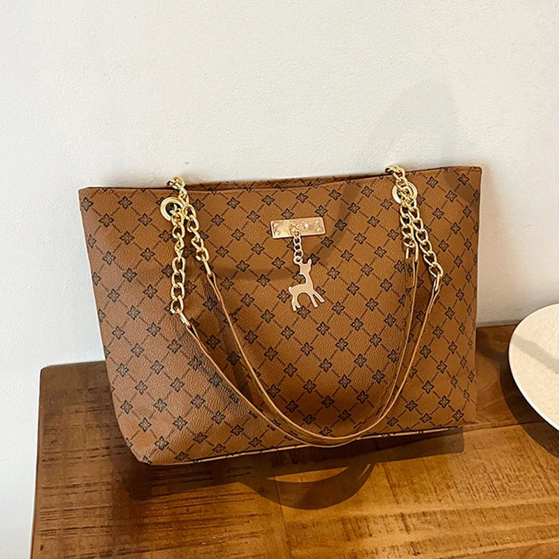 New Presbyopia Handbag Texture Soft Leather Large Capacity Tote Women Bag With Hanging Accessories Shoulder Bag