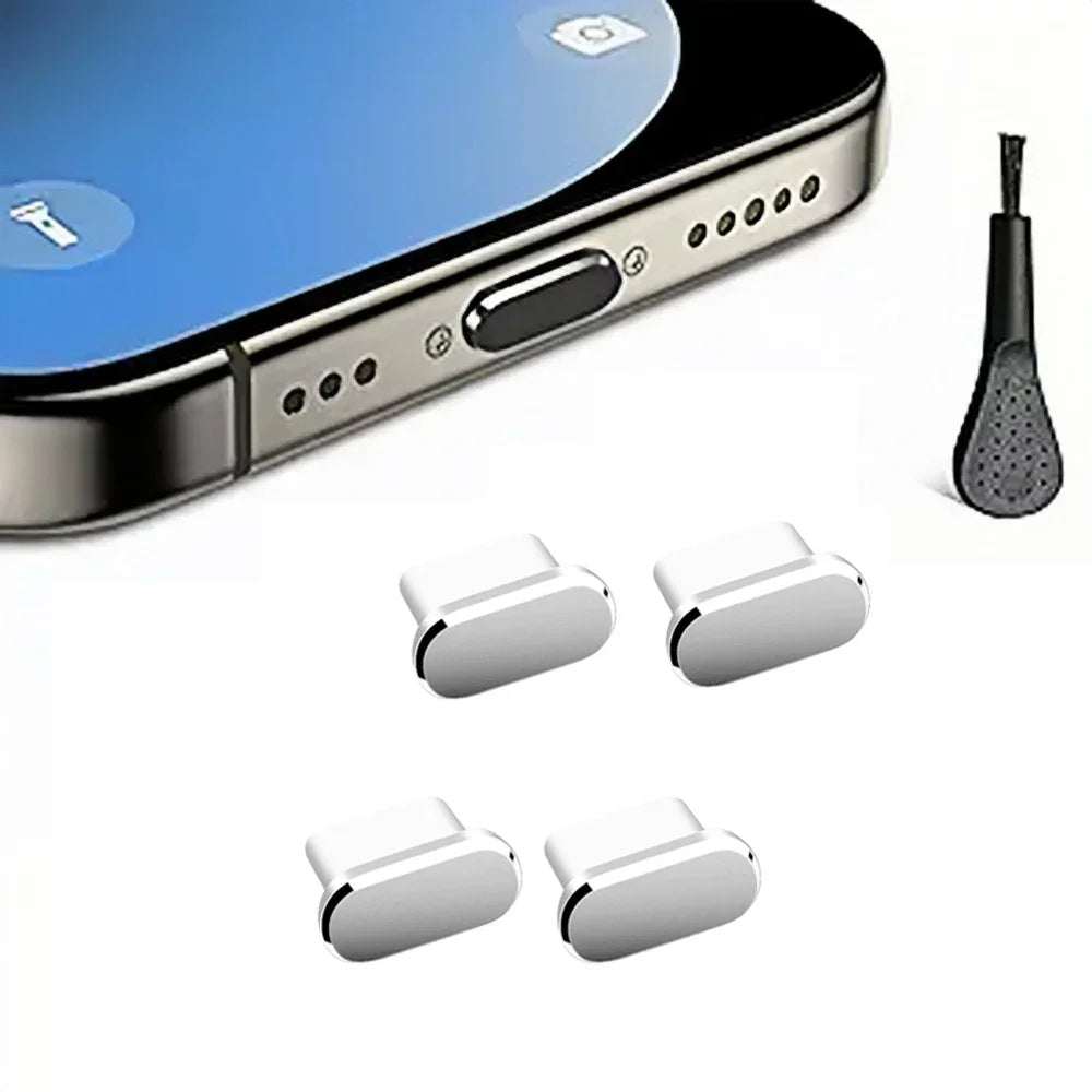 Lot de 4 bouchons anti-poussière USB-C avec brosse de nettoyage, pour ports de charge et téléphones Samsung, Xiaomi et tous les modèles de type C