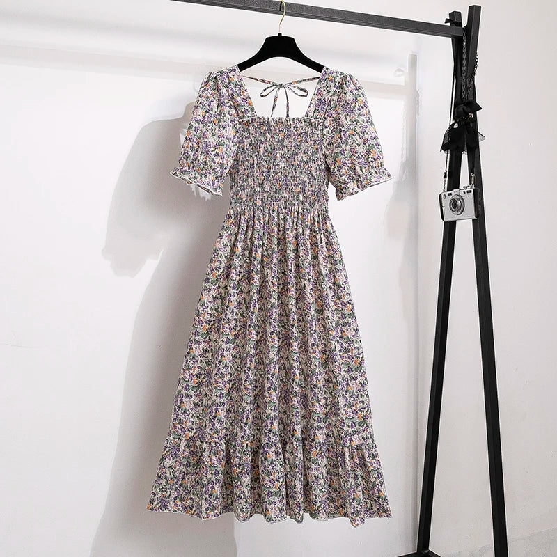 Robes en mousseline de soie pour femmes, mode femme, taille élastique, manches courtes, plissée, tenue décontractée, robes trapèze, printemps été