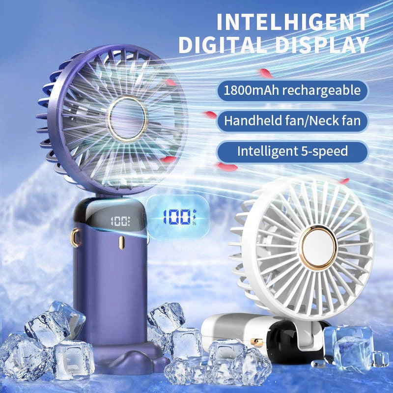 Portable Handheld Personal Rechargeable Fan LED Digital Display 90°Adjustable  Rechargeable Fan , 5 Speed Wind Mini Aromatherapy