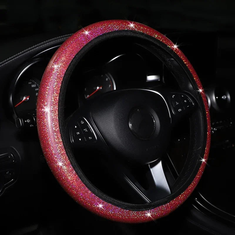Housse de volant de voiture universelle 37/38cm, housse de poignée élastique, diamant bronzant coloré, accessoires de volant scintillants