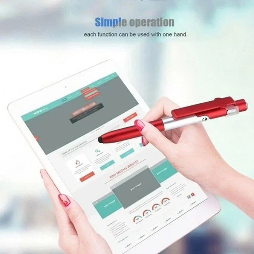 Stylo à bille multifonction 4 en 1 avec lumière LED, support de téléphone pliable, crayon d'écriture de lecture nocturne, papeterie de bureau et d'étudiant