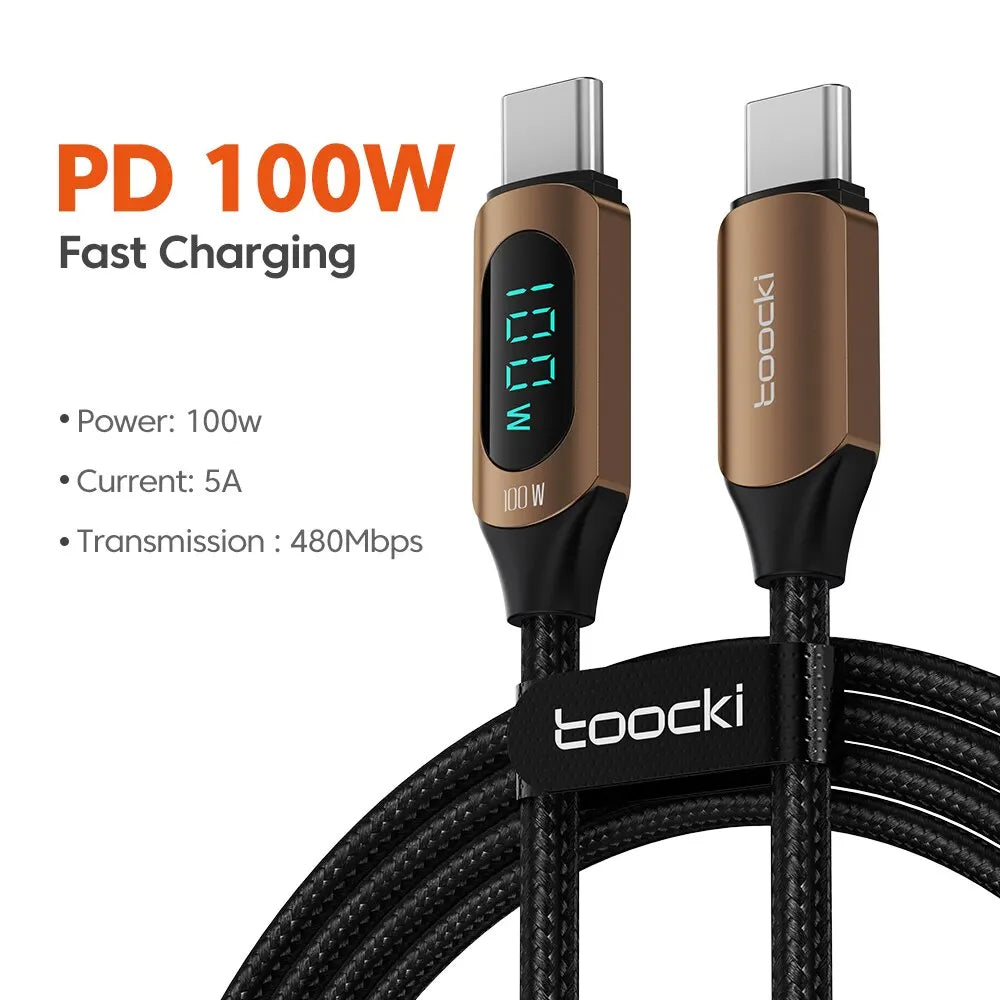 Toocki Type C à Type C câble 100W PD chargeur de charge rapide USB C à USB C câble d'affichage pour Xiaomi POCO F3 Realme Macbook iPad