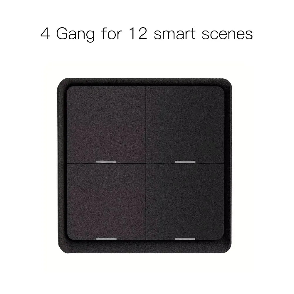 MOES 4 Gang Tuya ZigBee Wireless Scene Switch - 12 Customizable Automation Scenarios, Battery-Powered Push Button Controller for