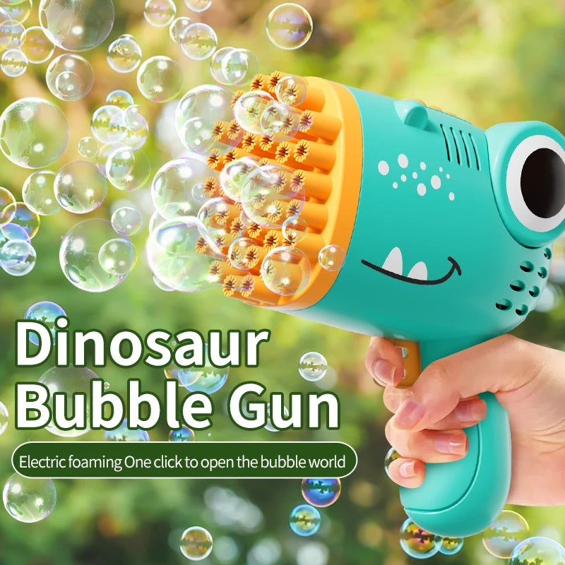 Pistolet à bulles dinosaure à 40 trous, machine à bulles portable entièrement automatique, sans piles ni eau à bulles, cadeau idéal pour les enfants