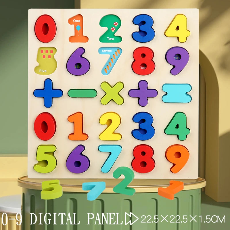 Puzzle en bois Montessori pour enfants - Jeu éducatif alphabétique, arithmétique, numérique et géométrique pour l'apprentissage préscolaire