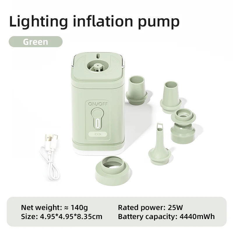 Mini Electric Inflatable Pump 3-in-1 with Lights Wireless Air Compressor for Inflate & Deflate Camping Hiking Equipment