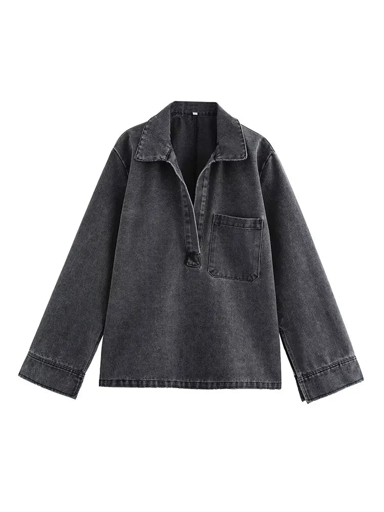 Ensemble jean à col rabattu pour femme, haut décontracté, à la mode, taille haute, Streetwear, pantalon en Denim, ensemble deux pièces, automne 2024