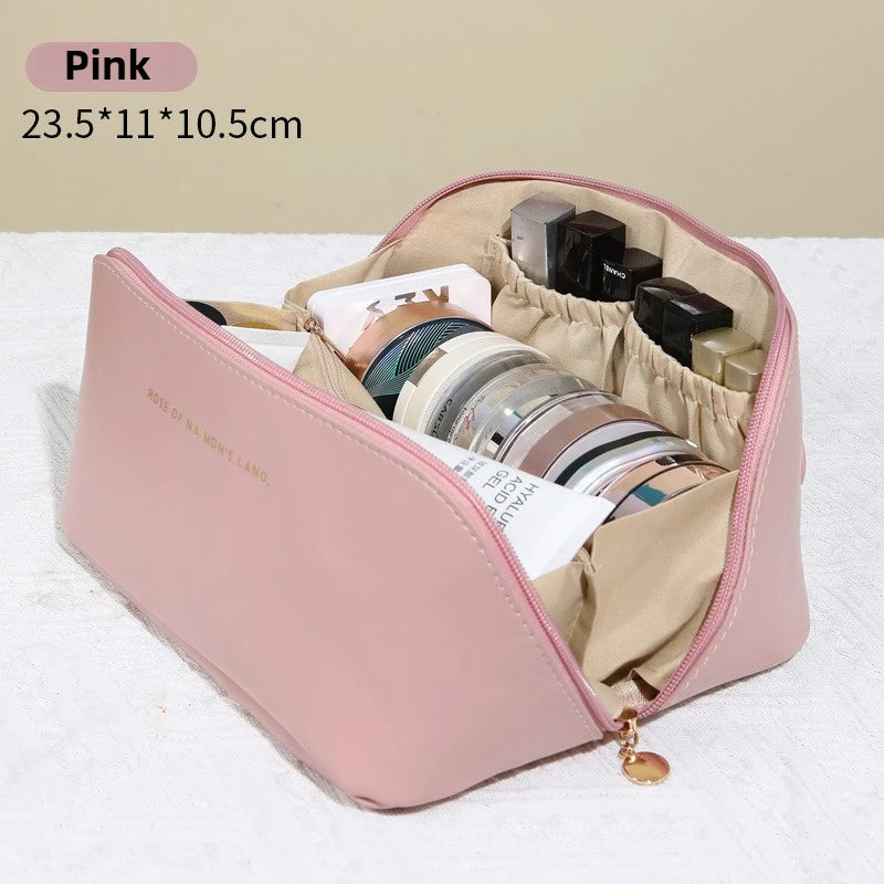 Sac à cosmétiques de grande capacité, sac de rangement de cosmétiques, trousse de toilette de voyage Portable en cuir PU, sac à cosmétiques pour femmes, organisateur de produits de toilette