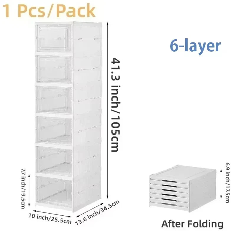 Boîte de rangement à chaussures pliable à 3 ou 6 niveaux, transparente, empilable et anti-poussière, avec étagère.