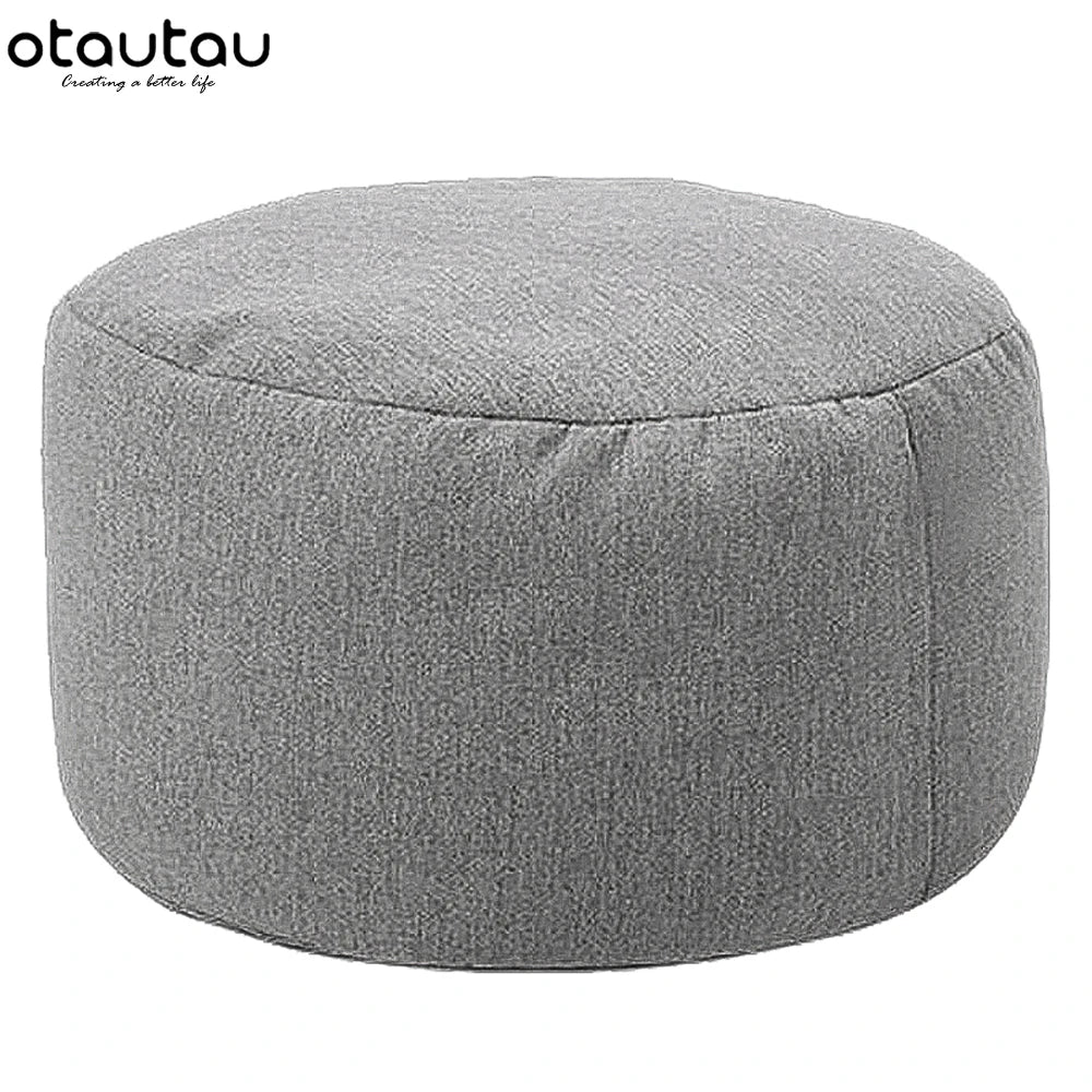 Tabouret rond OTAUTAU D30cm*H20cm, pouf en lin avec garniture, repose-pieds, style tatami/futon, JD001