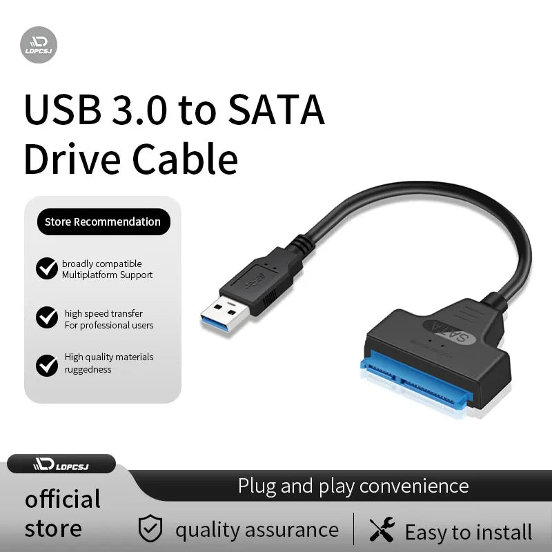 Câble adaptateur SATA vers USB 3.0, compatible avec les disques durs externes HDD/SD 2,5 pouces (22 broches).