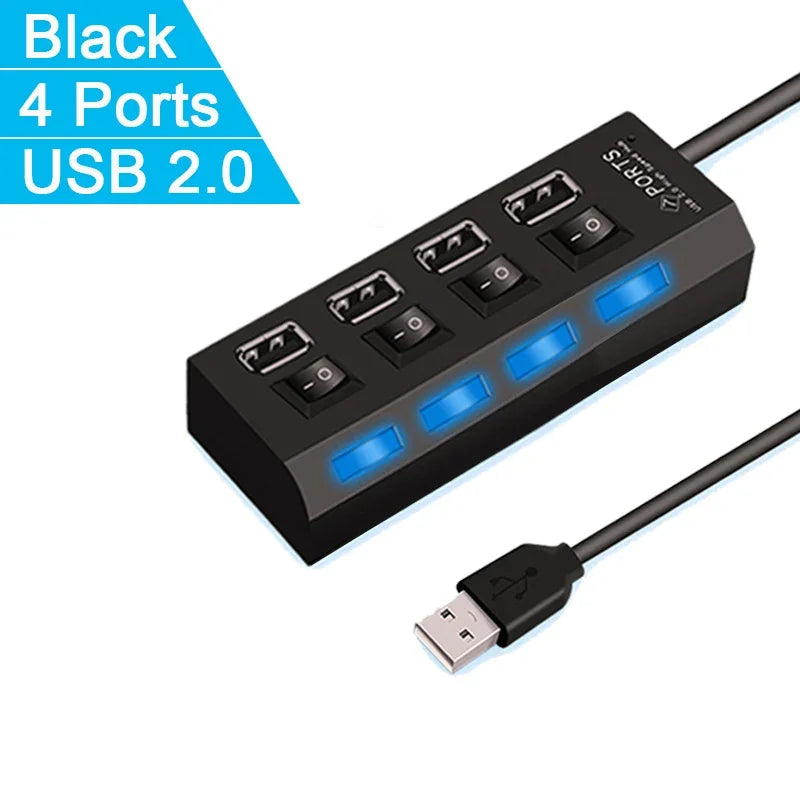 Hub d'extension USB 2.0 à 7 ports pour ordinateur portable ou de bureau