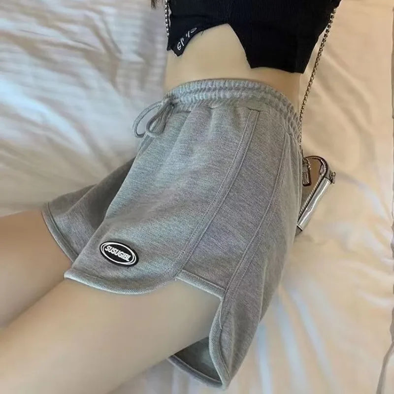 Short de sport décontracté pour femmes, cordon de serrage, fin, taille haute, Yoga, ligne a, ample, pantalon droit de course