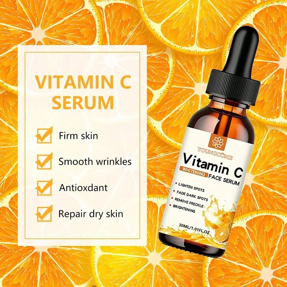 L'essence du visage à la vitamine C contient de l'acide hyaluronique, dissolvant de taches foncées, réparation hydratante, Anti-âge, soins de la peau du visage, 30ml